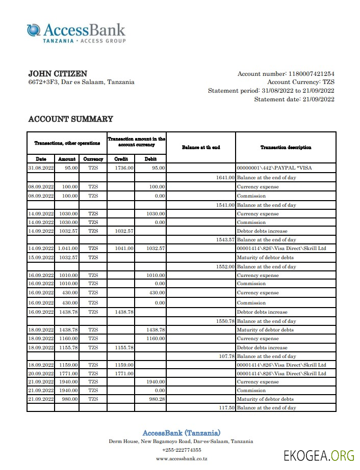 Déclaration de la Tanzanie Access Bank